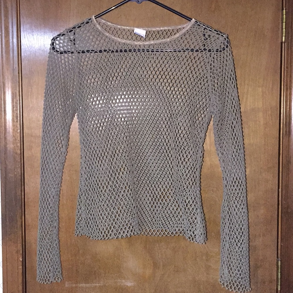 Small olive green fishnet long sleeve shirt